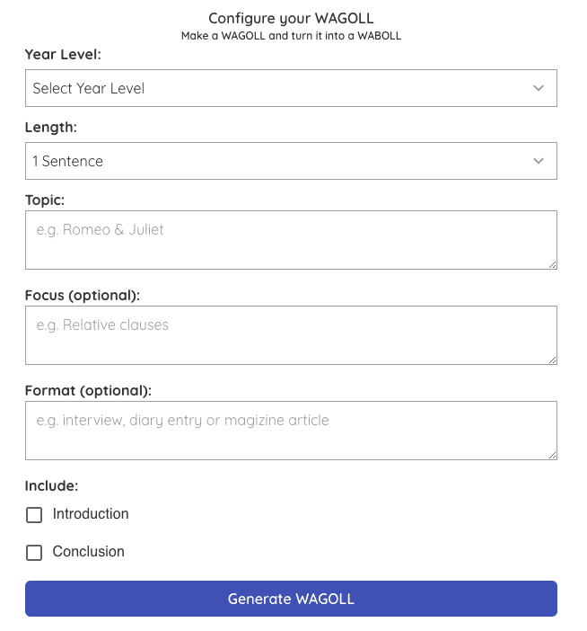 WAGOLL Maker Interface